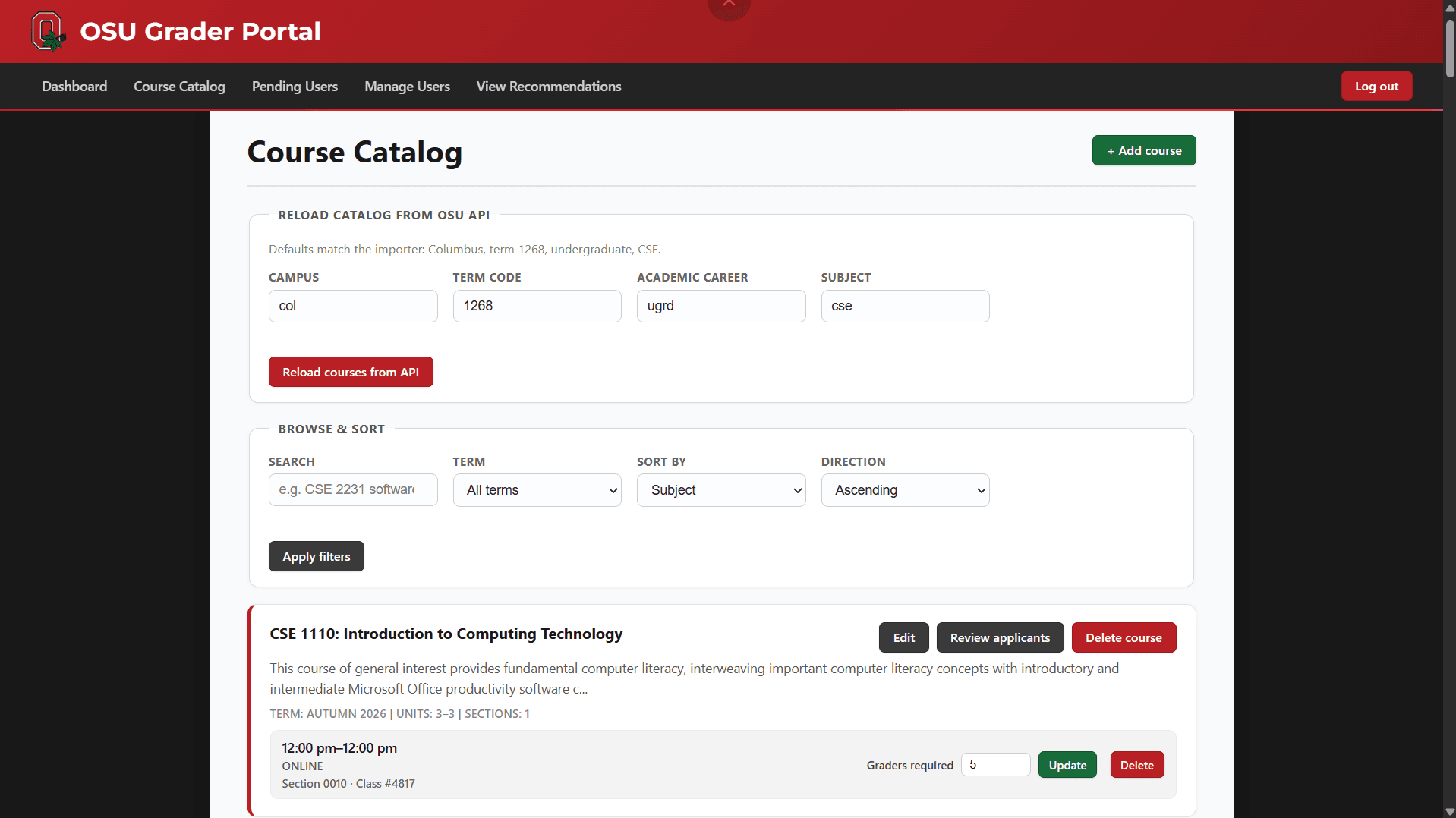 OSU Grader Portal preview